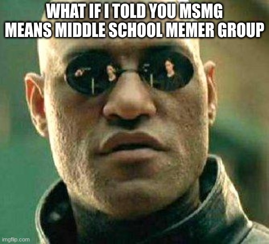 What if i told you | WHAT IF I TOLD YOU MSMG MEANS MIDDLE SCHOOL MEMER GROUP | image tagged in what if i told you | made w/ Imgflip meme maker