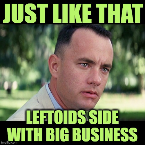 And Just Like That Meme | JUST LIKE THAT LEFTOIDS SIDE WITH BIG BUSINESS | image tagged in memes,and just like that | made w/ Imgflip meme maker
