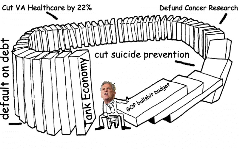 Default Crisis | Defund Cancer Research; Cut VA Healthcare by 22%; cut suicide prevention; default on debt; Tank Economy; GOP bullshit budget | image tagged in karma,gop,maga,political meme,mccarthy | made w/ Imgflip meme maker