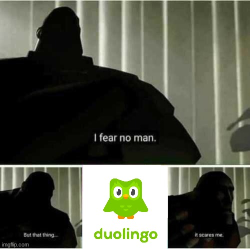 THE CURSE OF DULINGO | image tagged in i fear no man | made w/ Imgflip meme maker