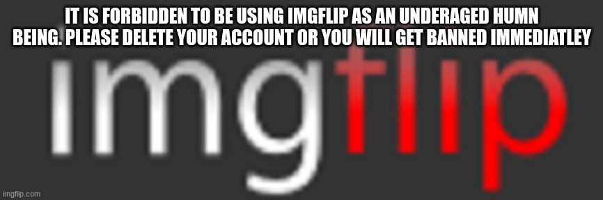 imgflip | IT IS FORBIDDEN TO BE USING IMGFLIP AS AN UNDERAGED HUMN BEING. PLEASE DELETE YOUR ACCOUNT OR YOU WILL GET BANNED IMMEDIATLEY | image tagged in imgflip,funny,memes | made w/ Imgflip meme maker