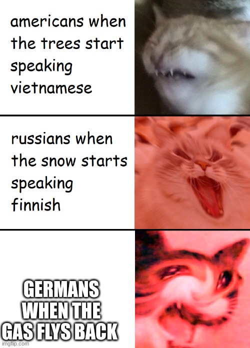 When the trees start speaking | GERMANS WHEN THE GAS FLYS BACK | image tagged in when the trees start speaking | made w/ Imgflip meme maker