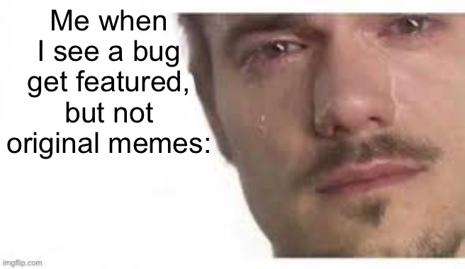 WHY! | Me when I see a bug get featured, but not original memes: | image tagged in bro please bro | made w/ Imgflip meme maker