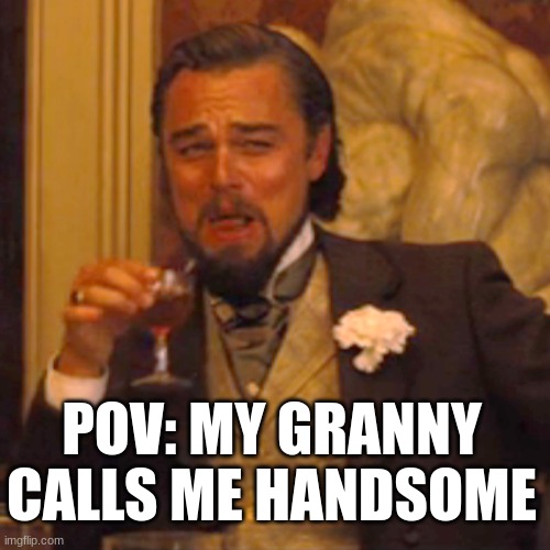 i love granny | POV: MY GRANNY CALLS ME HANDSOME | image tagged in memes,laughing leo | made w/ Imgflip meme maker