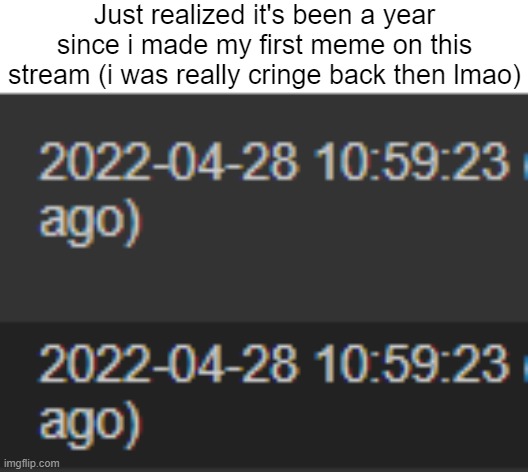 That felt like a kinda short year.. ig | Just realized it's been a year since i made my first meme on this stream (i was really cringe back then lmao) | made w/ Imgflip meme maker