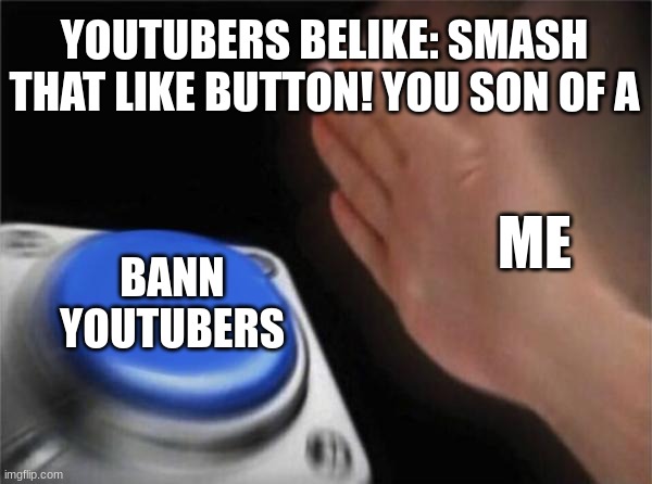 Blank Nut Button Meme | YOUTUBERS BELIKE: SMASH THAT LIKE BUTTON! YOU SON OF A; ME; BANN YOUTUBERS | image tagged in memes,blank nut button | made w/ Imgflip meme maker