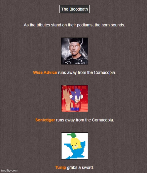 The Bloodbath (Pt. 1) | image tagged in hunger games | made w/ Imgflip meme maker