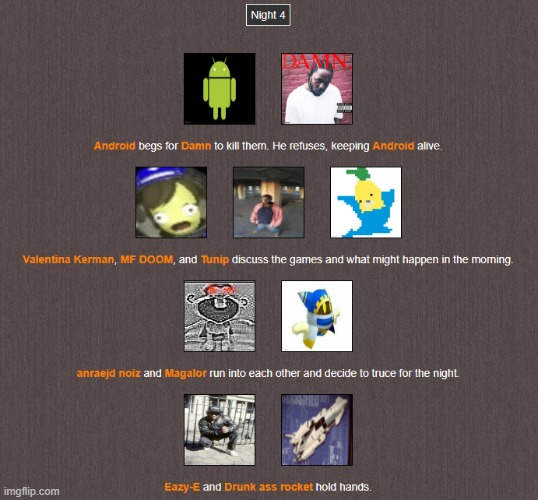 Night 4 is here. | image tagged in hunger games | made w/ Imgflip meme maker