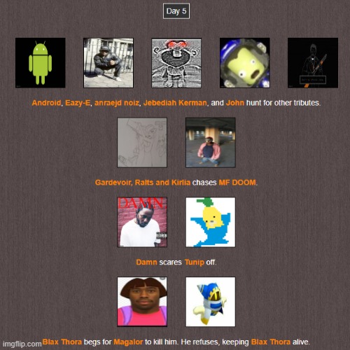 Day 5 begins. | image tagged in hunger games | made w/ Imgflip meme maker