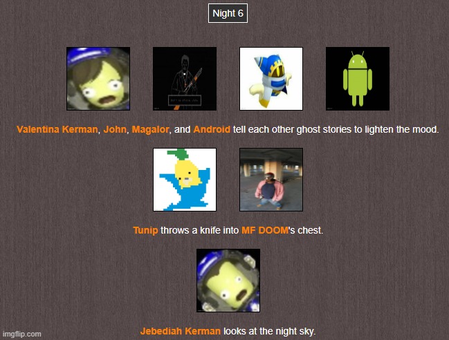 Talk about Night 6 kicking off with the Doom of an MF. | image tagged in hunger games | made w/ Imgflip meme maker