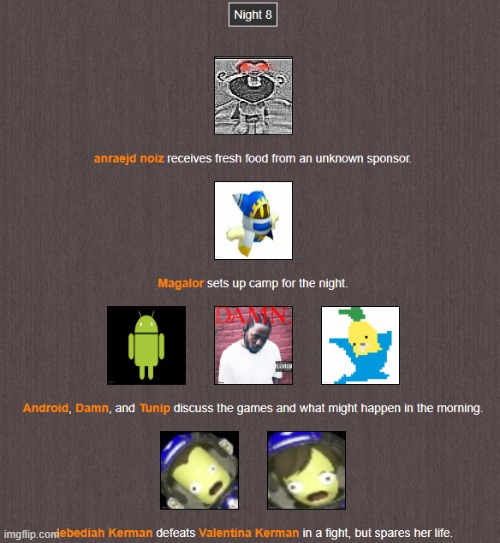 Night 8 | image tagged in hunger games | made w/ Imgflip meme maker