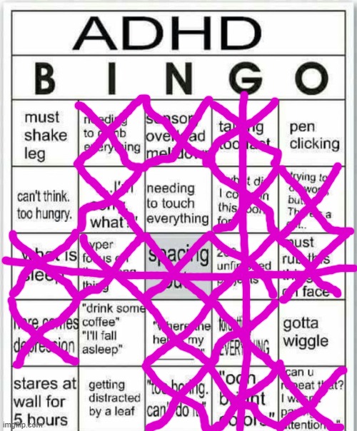 adhd bingo | image tagged in adhd bingo,adhd,memes | made w/ Imgflip meme maker