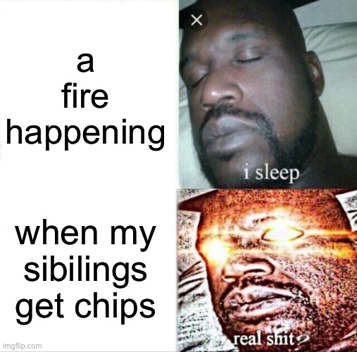 id0n1 low how 2 spel cz m 69420 | a fire happening; when my sibilings get chips | image tagged in memes,sleeping shaq | made w/ Imgflip meme maker