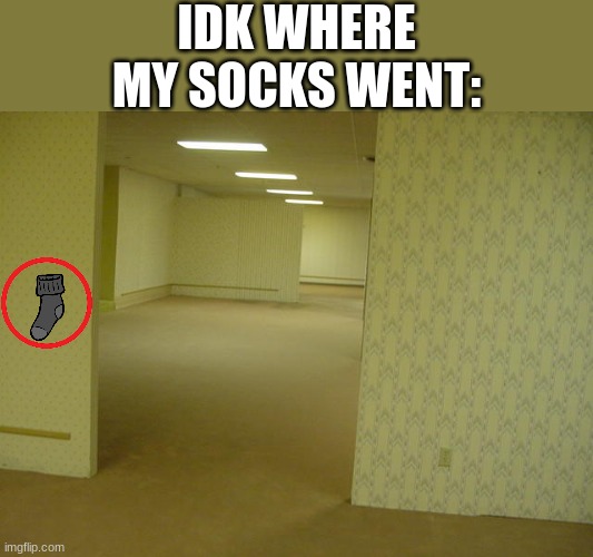 So this is where my socks has gone | IDK WHERE MY SOCKS WENT: | image tagged in the backrooms,memes,relateble meme,funny | made w/ Imgflip meme maker