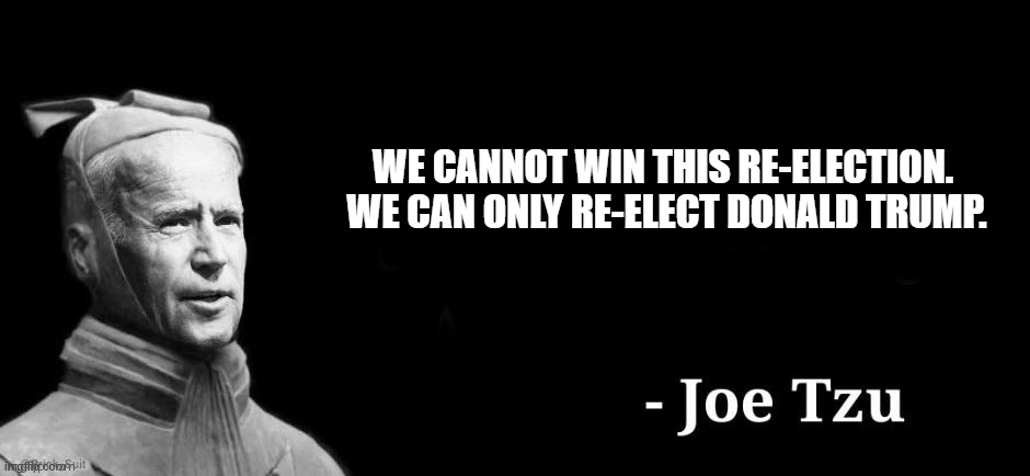 Slow Joe's Latest Gaff | WE CANNOT WIN THIS RE-ELECTION.  WE CAN ONLY RE-ELECT DONALD TRUMP. | image tagged in joe tzu | made w/ Imgflip meme maker