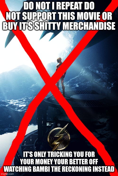 do not support the flash | DO NOT I REPEAT DO NOT SUPPORT THIS MOVIE OR BUY IT'S SHITTY MERCHANDISE; IT'S ONLY TRICKING YOU FOR YOUR MONEY YOUR BETTER OFF WATCHING BAMBI THE RECKONING INSTEAD | image tagged in warner bros | made w/ Imgflip meme maker