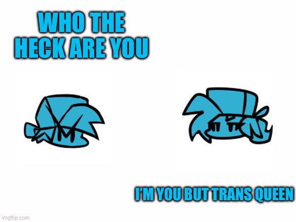 How we met each other | WHO THE HECK ARE YOU; I’M YOU BUT TRANS QUEEN | image tagged in alternate universe | made w/ Imgflip meme maker