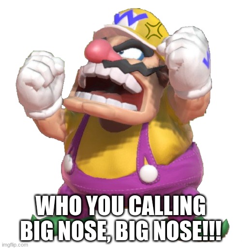 Angry Wario | WHO YOU CALLING BIG NOSE, BIG NOSE!!! | image tagged in angry wario | made w/ Imgflip meme maker