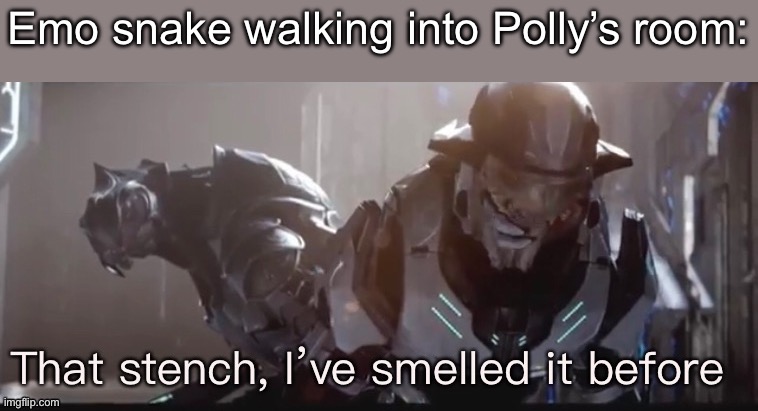 Halo temp shitposting | Emo snake walking into Polly’s room: | image tagged in that stench | made w/ Imgflip meme maker