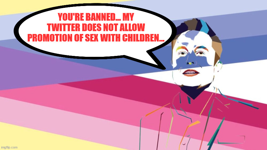 YOU'RE BANNED... MY TWITTER DOES NOT ALLOW PROMOTION OF SEX WITH CHILDREN... | made w/ Imgflip meme maker