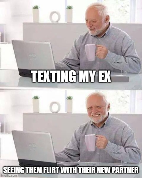 Hide the Pain Harold Meme | TEXTING MY EX; SEEING THEM FLIRT WITH THEIR NEW PARTNER | image tagged in memes,hide the pain harold | made w/ Imgflip meme maker