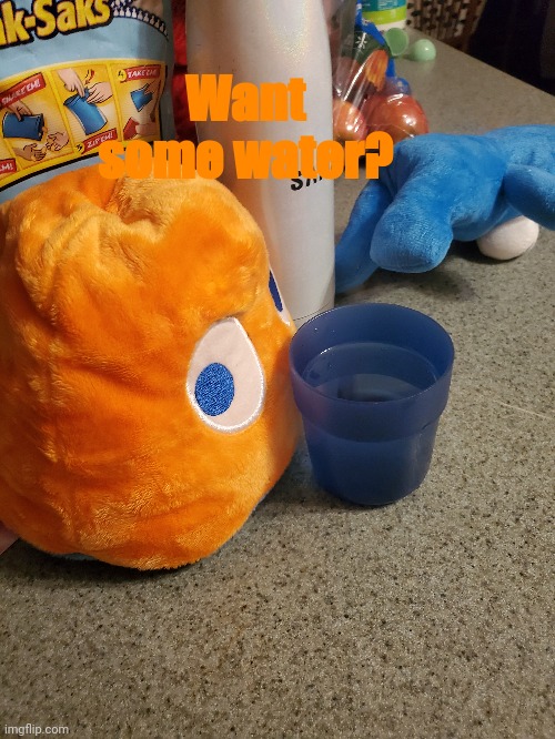 Context:we went to the local pizza ranch that had a new arcade and got clyde from the claw machine there | Want some water? | image tagged in pac man,water | made w/ Imgflip meme maker