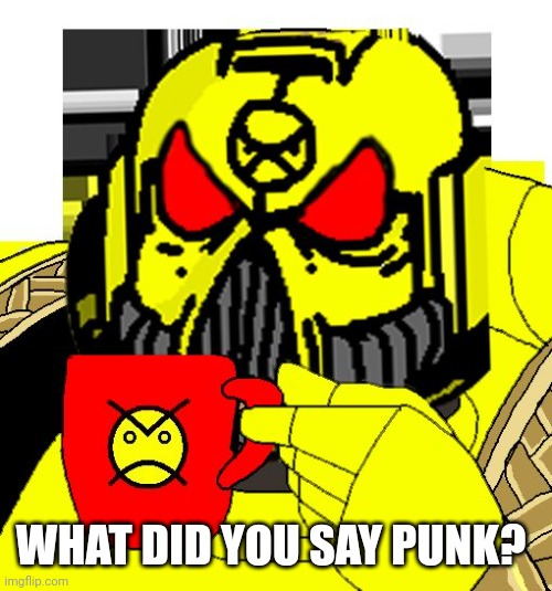 HERESY? | WHAT DID YOU SAY PUNK? | image tagged in heresy | made w/ Imgflip meme maker