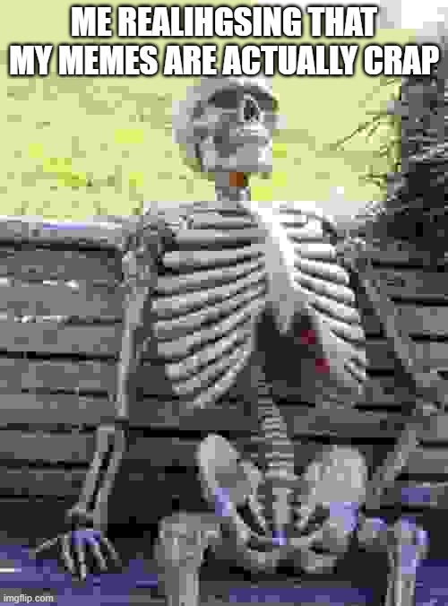 Image Title | ME REALIHGSING THAT MY MEMES ARE ACTUALLY CRAP | image tagged in memes,waiting skeleton | made w/ Imgflip meme maker