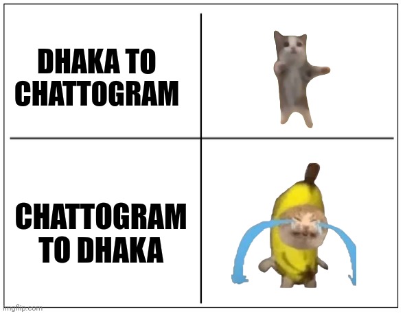 4 Square Grid | DHAKA TO CHATTOGRAM; CHATTOGRAM TO DHAKA | image tagged in 4 square grid | made w/ Imgflip meme maker