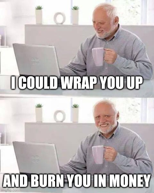 Hide the Pain Harold | I COULD WRAP YOU UP; AND BURN YOU IN MONEY | image tagged in memes,hide the pain harold | made w/ Imgflip meme maker