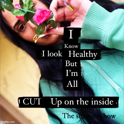 I know I look healthy but I’m all cut up on the inside | image tagged in healthy,mental health,truecrimes,abuse,flowers,death | made w/ Imgflip meme maker