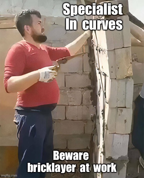 Specialist in curves | Specialist  In  curves; Beware  bricklayer  at  work | image tagged in beware bricklayer at work,a spirit level reqired,one job too many | made w/ Imgflip meme maker
