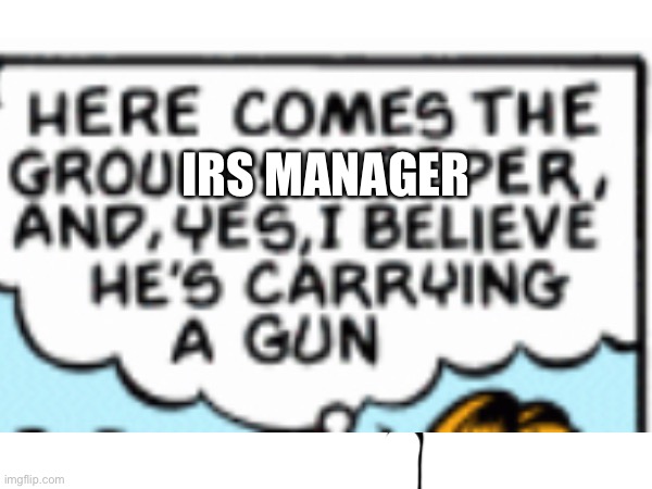 RUN | IRS MANAGER | image tagged in garfield | made w/ Imgflip meme maker