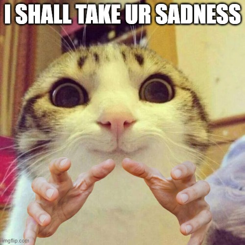 its for the best :] | I SHALL TAKE UR SADNESS | image tagged in memes,smiling cat | made w/ Imgflip meme maker