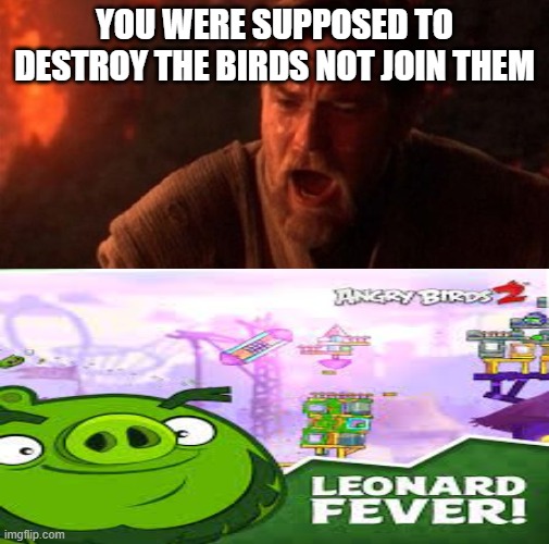 YOU WERE SUPPOSED TO DESTROY THE BIRDS NOT JOIN THEM | image tagged in angry birds | made w/ Imgflip meme maker