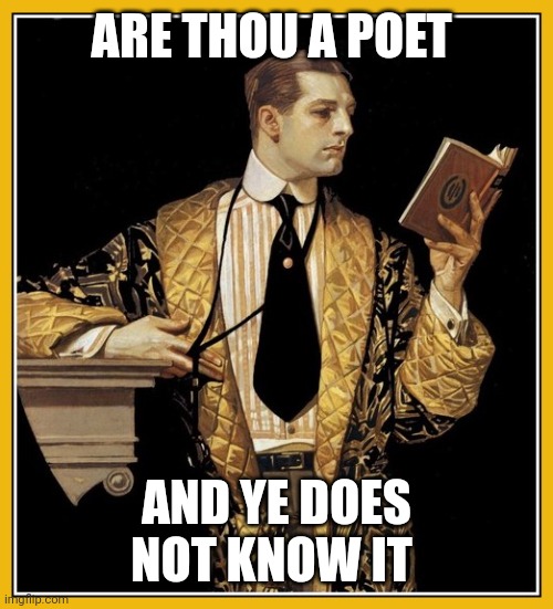 Poetry dude | ARE THOU A POET AND YE DOES NOT KNOW IT | image tagged in poetry dude | made w/ Imgflip meme maker