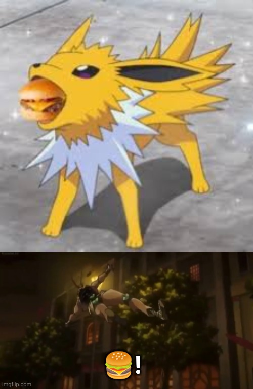 ?! | image tagged in jolteon eating burger,dio flying | made w/ Imgflip meme maker