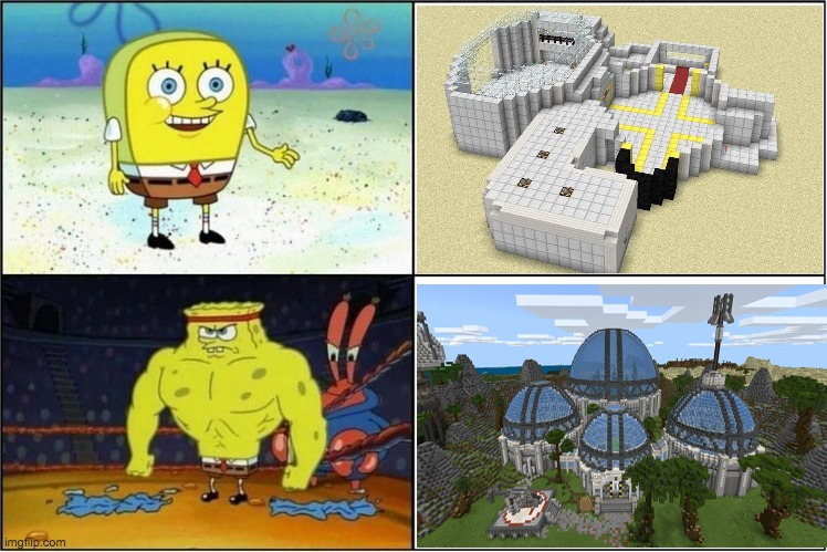 Really wanted to make this since I'm rewatching his content | image tagged in weak vs strong spongebob,dantdm,minecraft | made w/ Imgflip meme maker