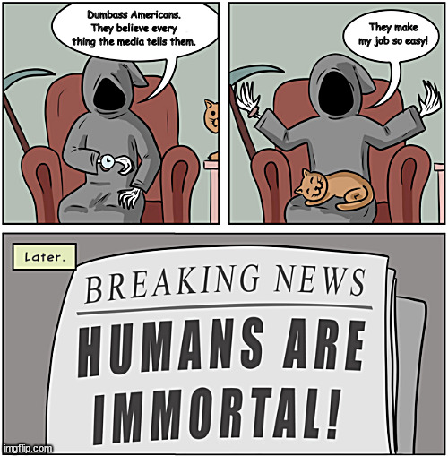 it must be true | They make my job so easy! Dumbass Americans.
They believe every thing the media tells them. | image tagged in memes,politics | made w/ Imgflip meme maker