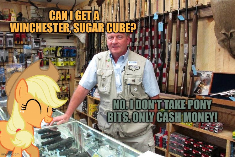 CAN I GET A WINCHESTER, SUGAR CUBE? NO. I DON'T TAKE PONY BITS. ONLY CASH MONEY! | made w/ Imgflip meme maker