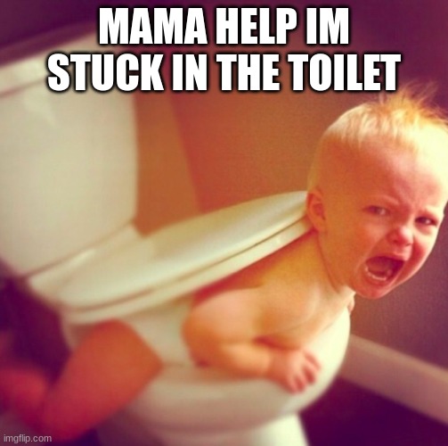 MAMA HALP | MAMA HELP IM STUCK IN THE TOILET | image tagged in baby stuck in toilet | made w/ Imgflip meme maker