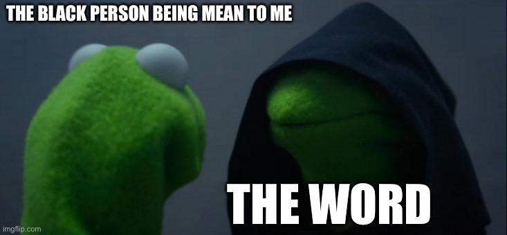 Evil Kermit | THE BLACK PERSON BEING MEAN TO ME; THE WORD | image tagged in memes,evil kermit | made w/ Imgflip meme maker