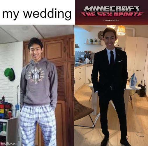 oml yassss | my wedding | image tagged in fernanfloo dresses up,minecraft,get real | made w/ Imgflip meme maker