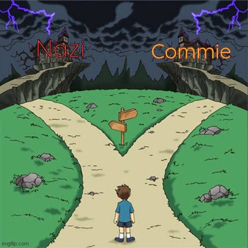 joining the internet in a nutshell | Nazi; Commie | image tagged in two path | made w/ Imgflip meme maker
