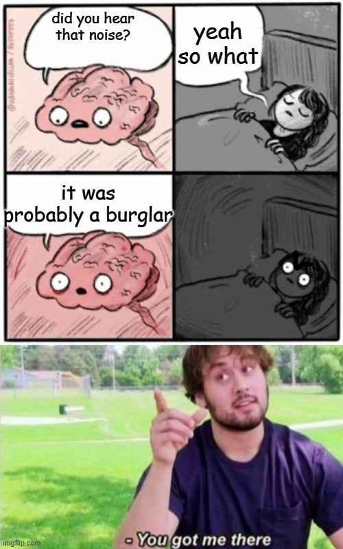 ya got me there | yeah so what; did you hear that noise? it was probably a burglar | image tagged in brain before sleep,you got me there | made w/ Imgflip meme maker