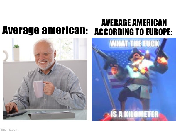 Pretty much | AVERAGE AMERICAN ACCORDING TO EUROPE:; Average american: | image tagged in tf2,harold | made w/ Imgflip meme maker