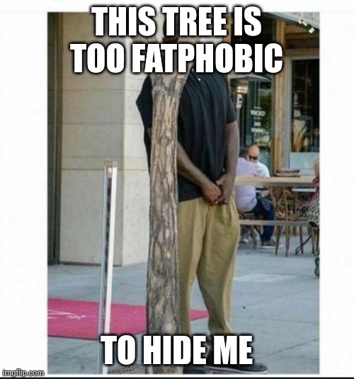 Lmaoo | THIS TREE IS TOO FATPHOBIC; TO HIDE ME | made w/ Imgflip meme maker