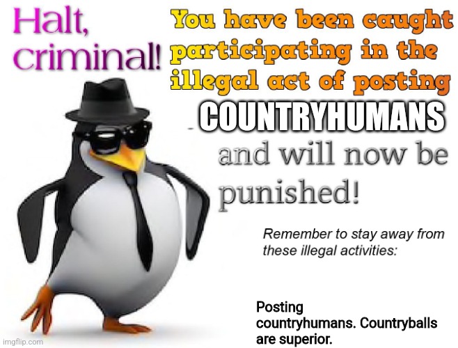 halt criminal! | COUNTRYHUMANS; Posting countryhumans. Countryballs are superior. | image tagged in halt criminal | made w/ Imgflip meme maker