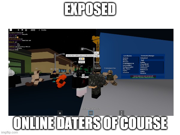BRO GOT EXPOSED | EXPOSED; ONLINE DATERS OF COURSE | image tagged in exposed,online dating,banned from roblox,kicked | made w/ Imgflip meme maker