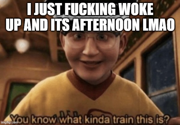 ga chat | I JUST FUCKING WOKE UP AND ITS AFTERNOON LMAO | image tagged in you know what kinda train this is | made w/ Imgflip meme maker